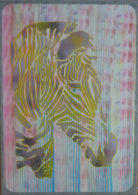 Toile Zèbre de noël réalisation de Sylvie Thibault peinture ACRYLIQUE SUR CHASSIS